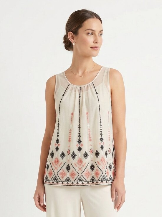 Sigrid Olsen Tops - Sigrid Olsen Tank Top Mesh Embroidered Boho Festival Summer Sheer M